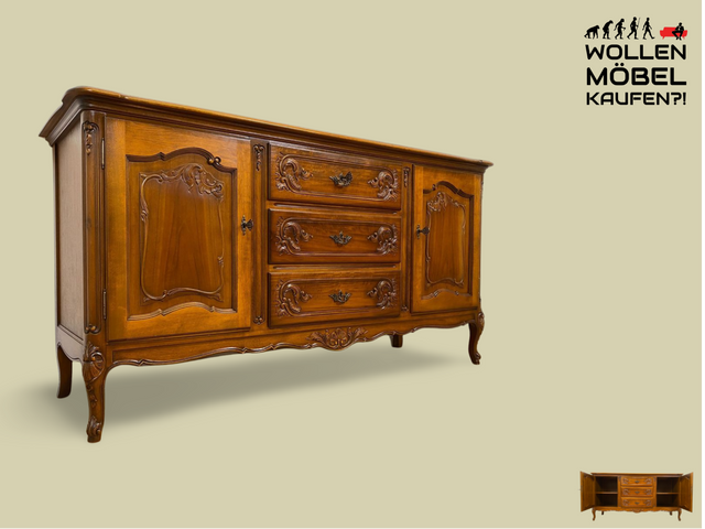 WMK # Hochwertiges Chippendale Sideboard von Spilker , Vollholz in Nussbaum , mit Schubladen # Kommode Schrank Anrichte Wäschekommode Stilmöbel Vintage I Versand Leipzig München Stuttgart Hamburg NRW