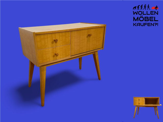 WMK I Stilvolle kleine helle Mid-Century Kommode aus 1966 in Birnbaum mit Schubladen I Lowboard Sideboard Wäschekommode Beistelltisch Nachttisch TV Bank VEB DDR Vintage Retro 60er Berlin Leipzig Köln