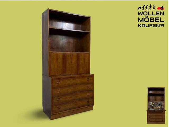 WMK Stilvolles und sehr gut erhaltenes skandinavisches Highboard im Palisander mit verspiegeltem Barfach & Schubladen # Schrank Barschrank Barkommode Kommode Sideboard Rosewood Danish Design Vintage