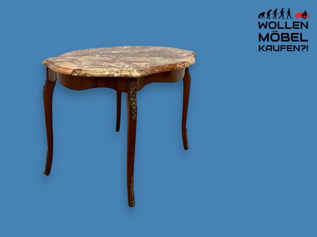 WMK Eleganter und sehr gut erhaltener Stilmöbel Couchtisch mit wundervoller Marmorplatte und edlen Messing Beschlägen