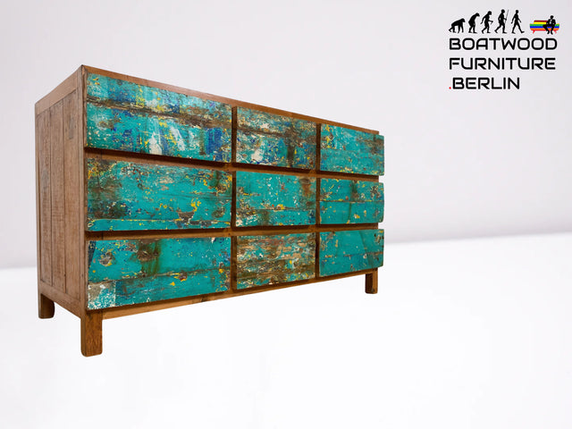 Besonders schönes Sideboard aus altem Bootsholz mit Schubladen I Schrank Anrichte Kommode Buffet Büfett Küchenschrank Flurschrank Fernsehschrank Patchwork I
