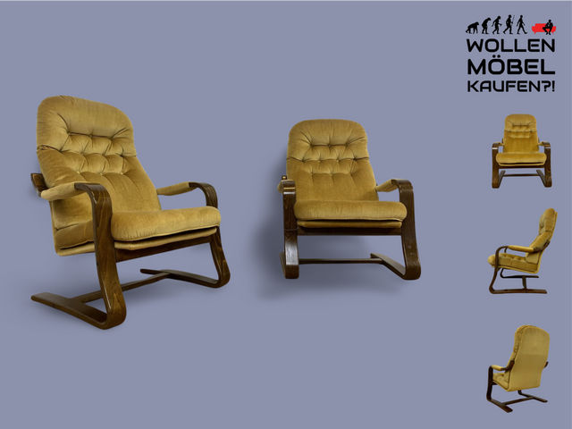 WMK 1/2 Formschöner, äußerst bequemer & sehr gut erhaltener skandinavischer Freisschwinger mit gestepptem Samtbezug # Sessel Lesesessel Relaxsessel Easy Chair Fernsehsessel Samt Vintage 70er Retro