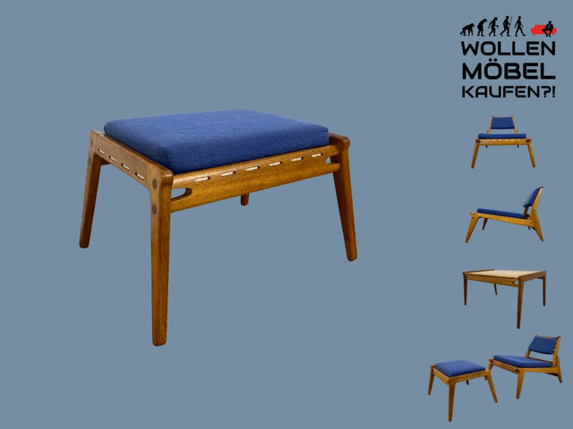 WMK I Sehr rarer Hocker aus dem berühmten "Hunting Chair Set" von PGH Erzgebirgisches Kunsthandwerk Annaberg Buchholz in sehr gutem Originalzustand I Sitzhocker Fußhocker Mid-Century DDR Vintage