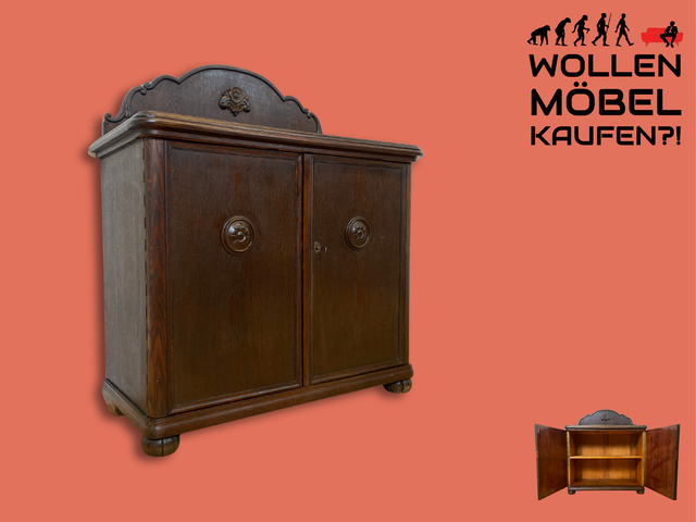 WMK I Wunderschöne kleine antike Anrichte aus vollem Holz mit handverziertem Aufsatz I Schrank Kommode Sideboard Büfett Buffet Kredenz Gründerzeit Jugendstil Vintage Berlin Brandenburg Regensburg