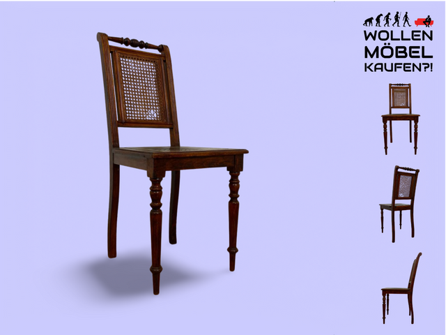 WMK Vornehmer & filigraner antiker Esszimmerstuhl mit feinem, jedoch etwas beschädigtem Wiener Geflecht # Stuhl Küchenstuhl Holzstuhl Kaffeehaus Dining Chair Herrendiener Garderobe Jugendstil Vintage