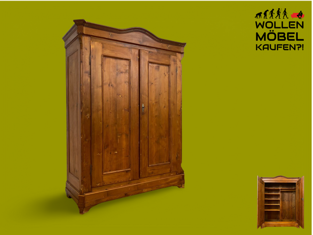 WMK Imposanter, geräumiger und perfekt aufgeteilter antiker Kleiderschrank aus vollem Holz # Schrank Dielenschrank Bauernschrank Wäscheschrank Vertiko Landhaus Wardrobe Weichholz Jugendstil Vintage