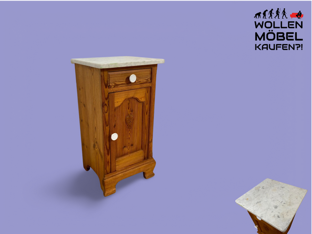 WMK Schöner großer antiker Nachttisch aus Dänemark, Vollholz, mit Marmor Auflage & Schublade # Nachtschrank Nachtkommode Beistelltisch Marmorkommode Flurkommode Ablage Weichholz Jugendstil Vintage