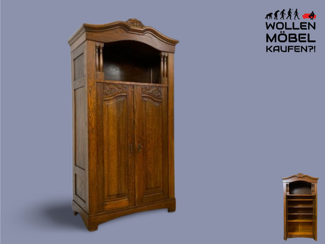 WMK I Wunderschöner antiker Schrank aus massiver Eiche mit Beschlägen aus Messing und handverziert I Schrank Kleider Wäsche Bücher Highboard Geschirrschrank Jugendstil Vintage Berlin Bayern Düsseldorf