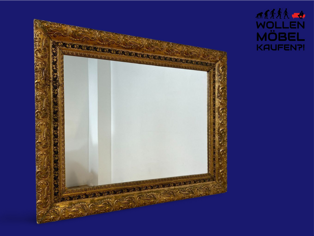 WMK I Wunderschöner antiker Spiegel mit prunkvollem Goldrahmen aus Holz & Gibs mit Akanthusornament, um 1900 I Spiegel Goldspiegel Garderobe Flur Bad Gilded Mirror Barock Rokoko Vintage Berlin Aachen