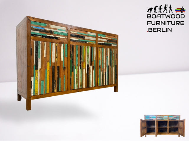 Boatwood by WMK I Einzigartiges Sideboard mit Schubladen I Handgefertigtes Unikat aus altem Bootsholz I Teakholz massiv I Kommode Schrank Anrichte Wäschekommode Schubladenkommode Berlin Bayern Kiel