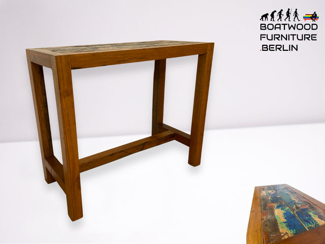 Boatwood by WMK I Schöner & robuster 130x60 Stehtisch handgefertigt aus altem Bootsholz I Teakholz massiv I Outdoor geeignet I Tisch Küchentisch Esstisch Holztisch Bartisch Gastro I Berlin Bremen Köln