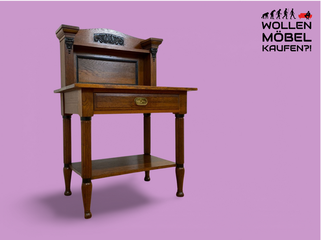 WMK # Vornehme und gut erhaltene kleine dänische antike Anrichte aus Eichenholz mit Aufsatz, Schublade & Messinggriff # Kommode Konsole Konsolentisch Tisch Küchenschrank Küchenregal Jugendstil Vintage
