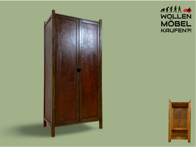 WMK # Hübscher und gut erhaltener dunkler asiatischer Vintage Kleiderschrank aus vollem Holz in typischer Leichtbauweise # Schrank Schlafzimmerschrank Wardrobe Garderobe Flurschrank Japanisch Berlin