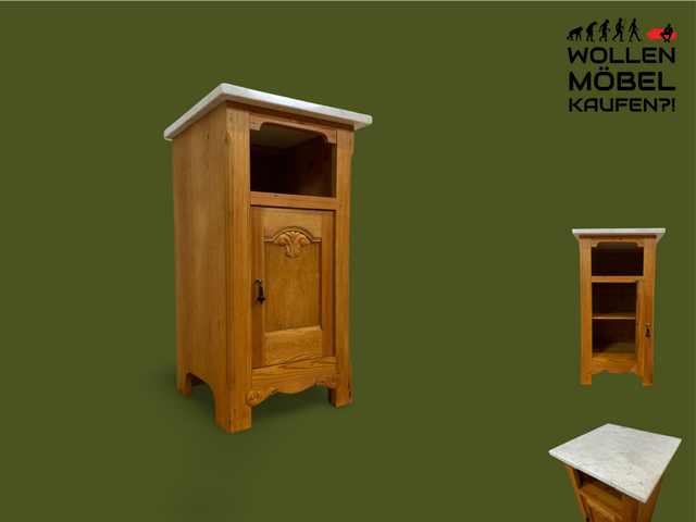 WMK I Wunderschöne große Jugendstil Nachtkommode aus vollem Holz mit Marmor Auflage & Messinggriff I Nachtschrank Nachttisch Nachtschränkchen Kommode Beistelltisch Antik Weichholz Berlin Bonn Hannover