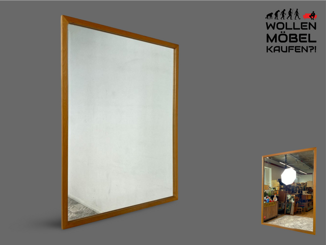 WMK I Minimalistischer 82x102cm großer Mid-Century Wandspiegel mit hellem Eichenholz Rahmen I Spiegel Holzspiegel Holzrahmen Garderobe Bad Flur Mirror 60er 70er Vintage I Berlin Hamburg Augsburg