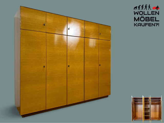 WMK I Stilvoller & perfekt aufgeteilter großer heller Mid-Century Kleiderschrank mit integriertem Aufsatz I Schrank Schlafzimmerschrank Wäscheschrank Wardrobe Vintage 60er 70er Berlin Hamburg München