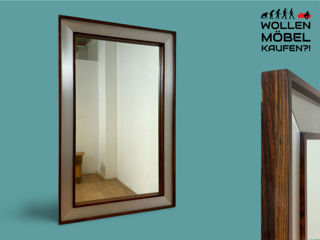 WMK I Stilvoller großer skandinavischer Designer Wandspiegel Ambassadör von Fröseke AB in edlem Chrom & Palisander Holzrahmen I Spiegel Mirror Garderobe Flur Bad Retro Space Age Danish Design Rosewood