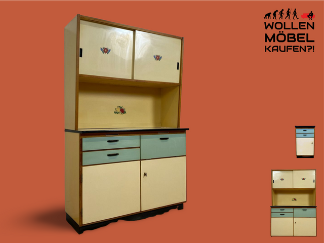 WMK I Kultige helle 70er Jahre Küchenkommode in Originalfarbe mit Schubladen und Resopal Oberfläche I Küchenschrank Küche Kommode Kredenz Space Age Mid-Century Retro Vintage 60er Berlin Köln Bielefeld