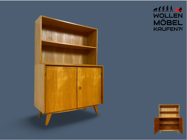 WMK # Hochwertiger & gut erhaltener heller Mid-Century Bücherschrank von Musterring aus vollem Holz mit verstellbaren Regalböden # Bücherregal Regal Kommode Sideboard Highboard Holzregal 60er Vintage