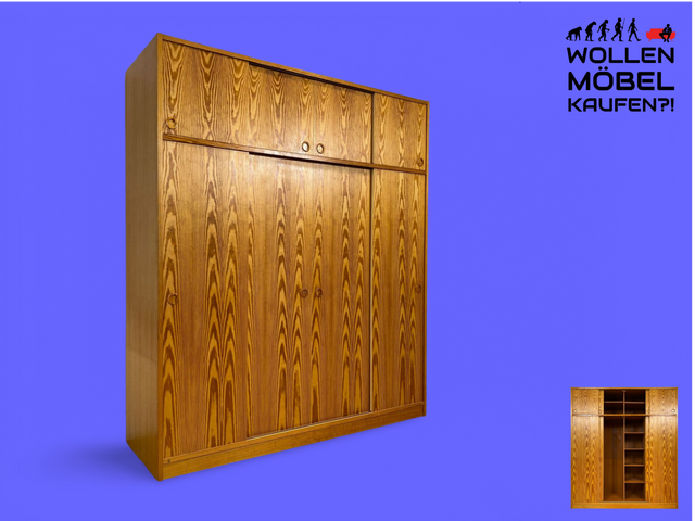 WMK # Stilvoller und sehr gut erhaltener heller skandinavischer Kleiderschrank mit Schiebetüren und geräumigen Aufsatz # Schrank großer Schlafzimmerschrank Wäscheschrank Wardrobe Danish Design Vintage