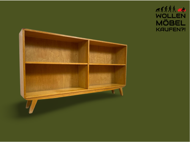 WMK # Hochwertiges & gut erhaltenes helles Mid-Century Bücherregal von Musterring aus vollem Holz mit konisches Füßen # langes Regal Bücherschrank Kommode Sideboard TV-Lowboard TV-Bank 60er Vintage