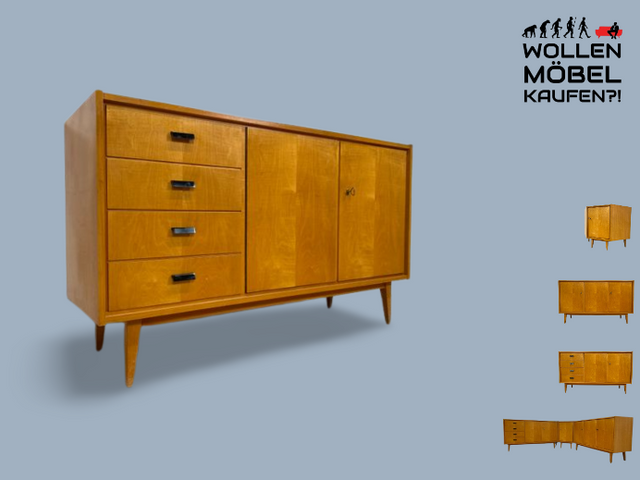 WMK I Versand 85€ I Stilvolles helles Mid-Century Sideboard mit Schubladen von VEB Südthüringer Möbelwerken, 1965 I Kommode Schrank Anrichte TV Bank Lowboard Cabinet 60er Vintage DDR Berlin Köln Trier