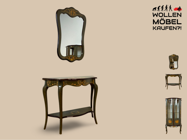 WMK I Hochwertige italienische Stilmöbel Konsole im antiken Stil mit Wandspiegel, Ablage & feinen Intarsien I Garderobe Flur Spiegel Schminktisch Ablage Barock Rokoko Louis XV Vintage Berlin Dresden