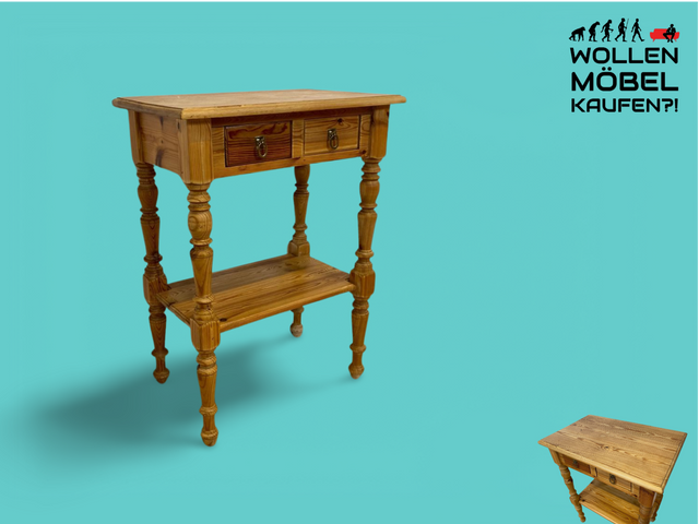 WMK # Sehr hübsche und gut erhaltene kleine antike Nähkommode, Vollholz, mit gedrechselten Füßen, Schubladen & Messingriffen # Kommode Beistelltisch Flurkommode Schminktisch Konsole Jugendstil Vintage