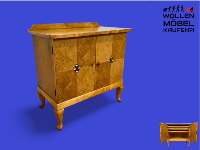 WMK # Besonders schöne & gut erhaltene kleine dänische antike Anrichte aus vollem Holz mit edlen Intarsien & Perlmutt Arbeiten # Schrank Kommode Sideboard Wäschekommode Jugendstil Chippendale Vintage