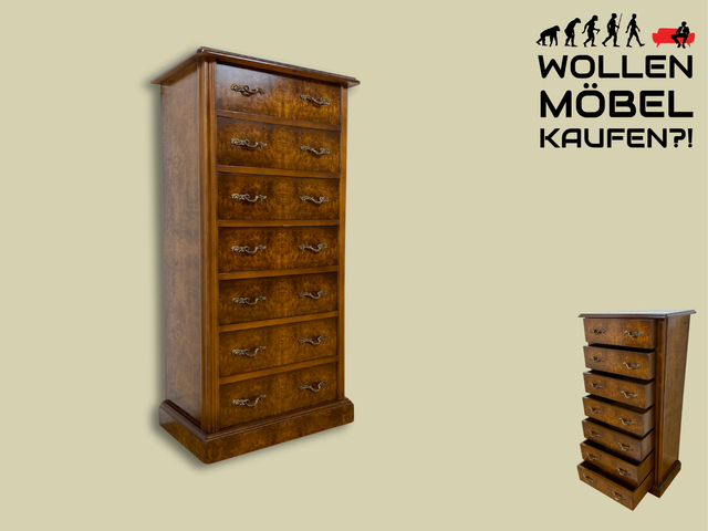 WMK I Versand 85€ I Elegante kleine dunkle Vintage Kommode mit 7 Schubladen und edlen Messinggriffen I Schubladenkommode Schrank Flurkommode Wäschekommode Säule Retro Berlin Bamberg Schwerin Duisburg