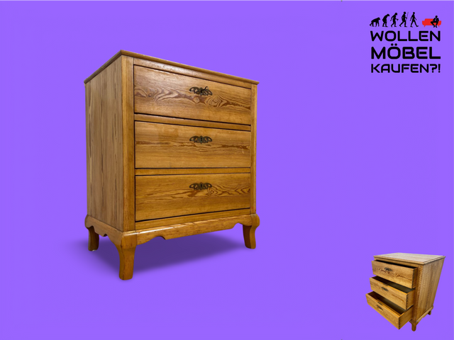 WMK I Wunderschöne kleine nordische antike Kommode aus vollem Holz mit Schubladen und Messingbeschlägen I Schrank Flur Weichholz Wäsche Bauern Landhaus Vintage Biedermeier Berlin Bielefeld Düsseldorf