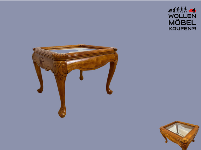 WMK # Wunderschöner, hochwertiger und sehr gut erhaltener kleiner Vintage Couchtisch in antikem Stil, massiv & handverziert # Beistelltisch Wohnzimmertisch Glastisch Coffee Table Chippendale Stilmöbel
