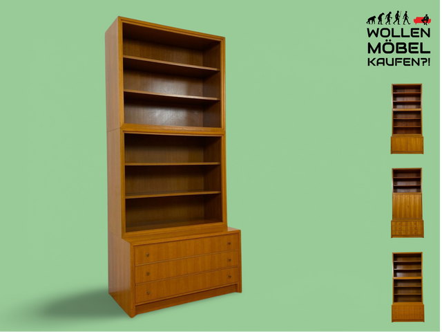 WMK # Schöner & gut erhaltener hoher modularer Mid-Century Bücherschrank aus 1958 von WK Möbel mit Schubladen # Regal Bücherregal Schrank Sideboard Kommode Büchervitrine Wohnzimmerschrank Vintage 50er