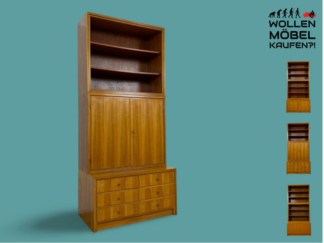 WMK # Schönes & gut erhaltenes hohes modulares Mid-Century Highboard aus 1958 von WK Möbel mit Schubladen & Regal # Bücherschrank Bücherregal Schrank Sideboard Kommode Wohnzimmerschrank Vintage 50er