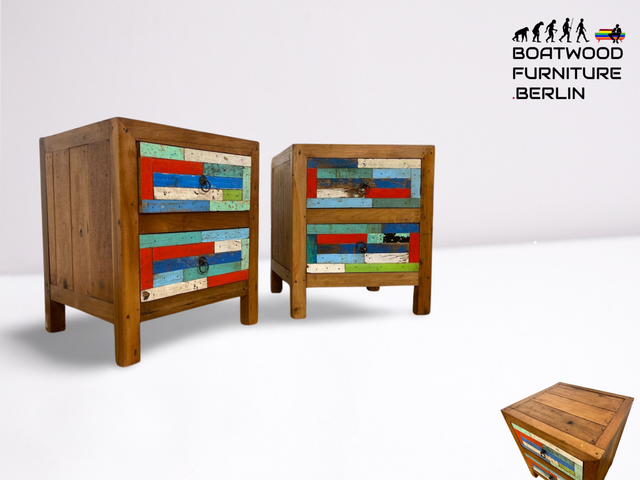 Boatwood by WMK I 1/2 Schöner & nachhaltiger Nachtisch mit Schubladen I handmade Unikat aus altem Bootsholz I Teakholz massiv I Nachtschrank Nachkommode Nachtschränkchen Kommode Berlin Rostock München
