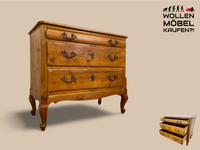 WMK I Wunderschöne nordische antike Kommode aus vollem Holz mit Schubladen und Messinggriffen I Schubladenkommode Wäschekommode Schrank Wickelkommode Chest Weichholz Barock Rokoko Vintage Berlin Köln