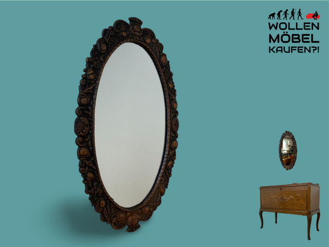 WMK I Wunderschöner ovaler 70x43cm Wandspiegel aus 1982 in reichverziertem Rahmen, ein Vintage Original aus der UdSSR I Spiegel Mirror Garderobe Flur Retro I Versand möglich I Berlin Dresden Frankfurt