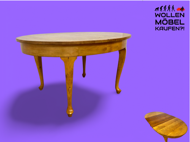 WMK # Wunderschöner ovaler heller dänischer antiker Esszimmertisch aus vollem Holz, 2x ausziehbar mit integr. Platten # Esstisch Tisch Holztisch Ausziehtisch Esszimmer Jugendstil Chippendale Vintage
