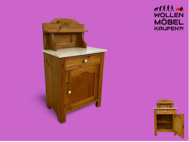 WMK # Sehr schöne und gut erhaltene skandinavische antike Kommode aus vollem Holz mit Aufsatz & Marmor Auflage # Schrank Waschtisch Weichholzkommode Marmorkommode Flurkommode Jugendstil Vintage Berlin