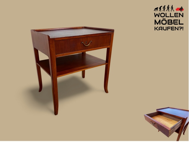 WMK I Sehr hübscher skandinavischer 50er Jahre Nachttisch mit Ablage, Schublade und tollem Messinggriff I Kommode Beistelltisch Ablage Nachtkommode Nachtschrank Mid-Century Vintage Berlin Kiel Dresden