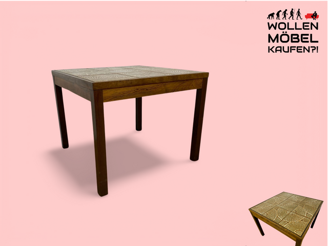 WMK Stilvoller & sehr gut erhaltener skandinavischer Couchtisch in Palisander mit kunstvoll gestalteten Fliesen # Wohnzimmertisch Fliesentisch Coffee Table Danish Design Mid-Century Vintage 60er 70er