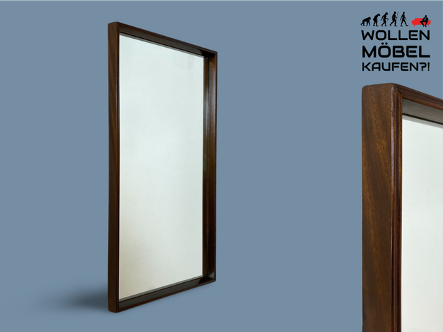 WMK I Stilvoller skandinavischer Mid-Century Designer Wandspiegel von Jørgen Christensen Snedkeri mit dunkelbraunem Nussbaum Holzrahmen I Spiegel Holzspiegel Flurgarderobe Danish Design Vintage Berlin