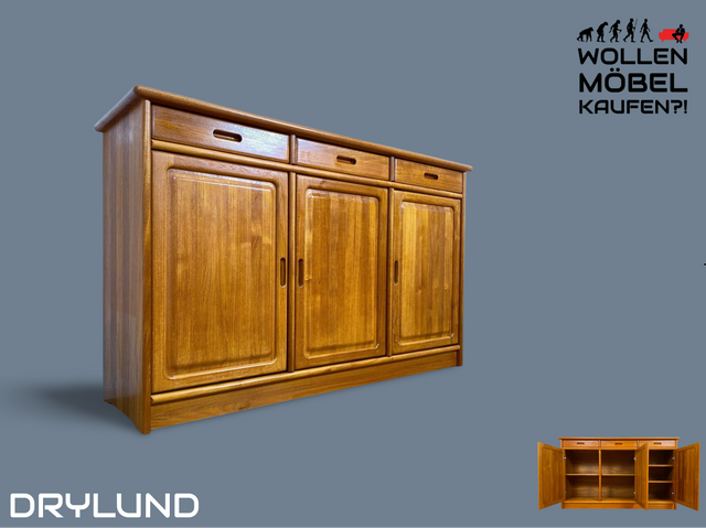 WMK # Hochwertiges und sehr gut erhaltenes skandinavisches Designersideboard von Drylund in Teakholz mit Schubladen # Anrichte Schrank Kommode Sideboard Schuhschrank Danish Design Vintage Berlin Köln