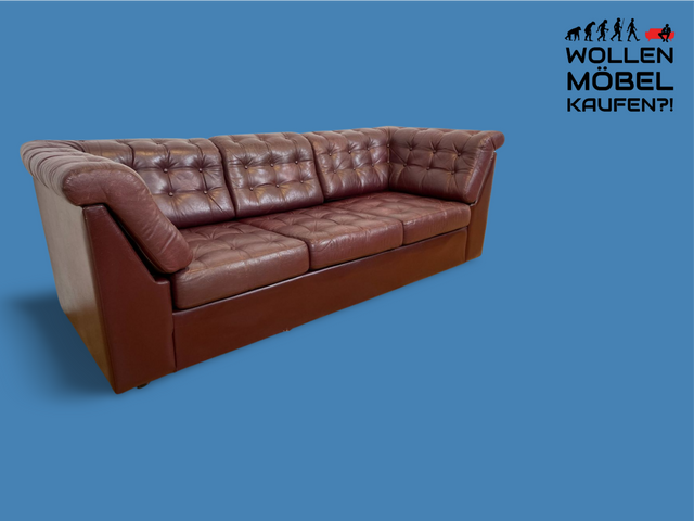 WMK I Formschönes & gemütliches skandinavisches Sofa mit gestepptem Echtleder Bezug mit schöner Alterspatina I Ledersofa Ledercouch Couch 3-Sitzer 3er Leder Chesterfield Vintage Berlin Hamburg Köln
