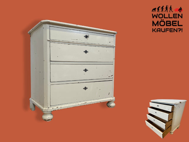 WMK I Charaktervolle weiße antike Kommode aus vollem Holz mit großen Schubladen I Schrank Anrichte Sideboard Wäsche Wickel Bad Flur Chest Cabinet Biedermeier Vintage Shabby Chic Berlin Celle Duisburg