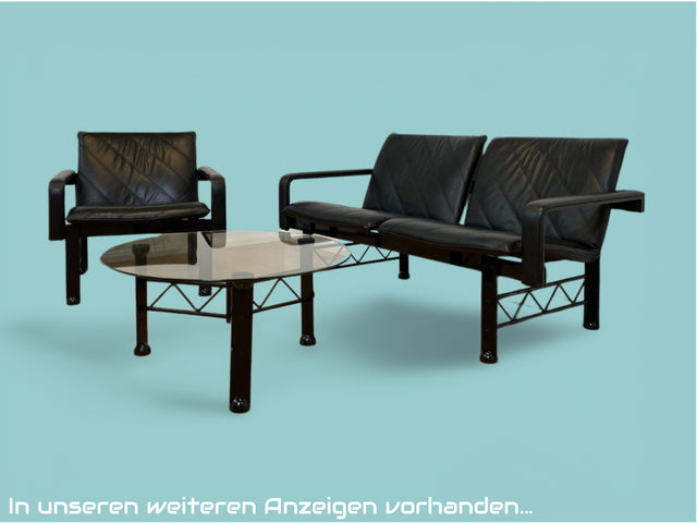 WMK # Stilvoller & hochwertiger Designersessel von Klöber aus 1996 mit Kunstleder Bezug auf schwarzem Metallrahmen # Sessel Ledersessel Clubsessel Wartestuhl Sitzgarnitur Büromöbel Praxismöbel Vintage