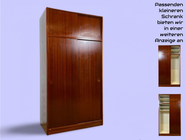 WMK I Hochwertiger großer skandinavischer Kleiderschrank in Mahagoni mit Aufsatz und Schiebetüren I Schrank Wardrobe Schlafzimmer Wäsche Danish Design Mid-Century Vintage Berlin Stuttgart Leipzig