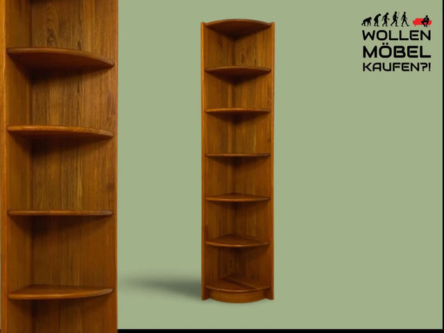 WMK I Hochwertiges und sehr gut erhaltenes schmales skandinavisches Eckregal aus vollem Holz in Teak mit verstellbaren Regalböden I Regal Bücheregal Danisch DEsign Retro Vintage TeakI