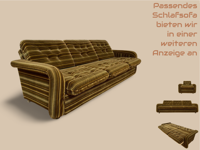 WMK I Formschöner & gemütlicher 70er Jahre Space Age Sessel mit grün-braun gestreiftem Originalbezug I Armchair Clubsessel Loungesessel Lesesessel Sitzgarnitur Retro Vintage Berlin Hannover Stuttgart