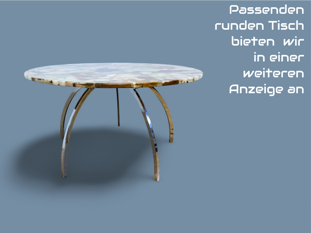 WMK I Stilvoller 70er Jahre Space Age Couchtisch mit charaktervoller Onyx Platte auf Chrom Tischgestell I Wohnzimmertisch Coffee Table Marmor Hollywood Regency Vintage Berlin Köln München Hamburg 60er